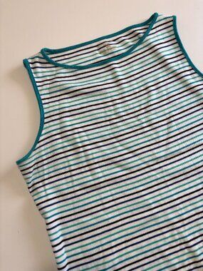 JONES NEW YORK VINTAGE BLUE BLACK & WHITE STRIPE COTTON SPORT TANK TOP